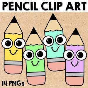 Cute Pencil Clipart with Faces – Colorful School Supplies Clip Art Set – Digital Classroom Graphics