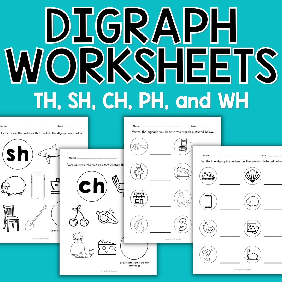 Digraph Worksheets, Th Ch Sh Ph Wh Digraph Blends Activities, Homeschool Printables, Phonics