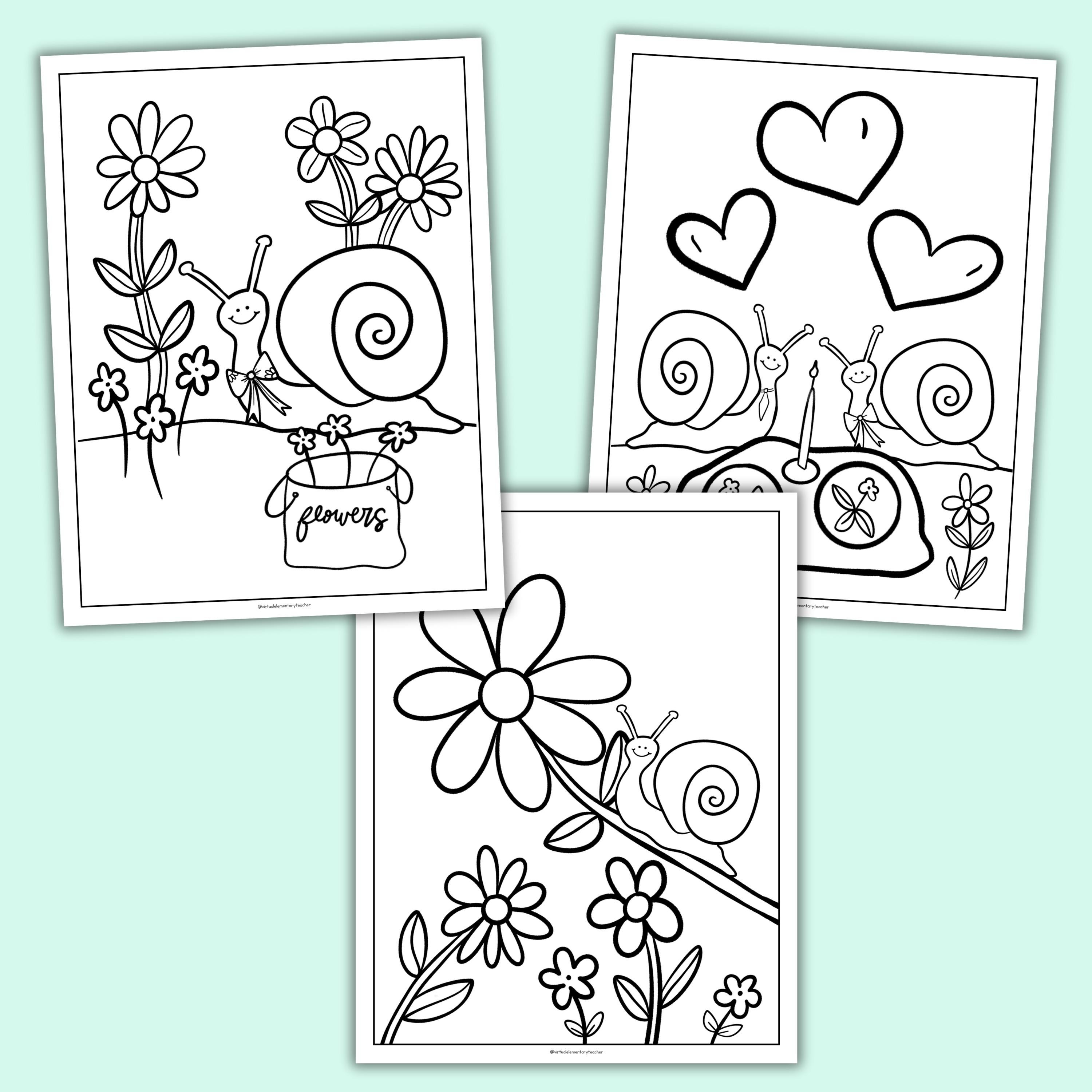 Snail Coloring Pages, Spring Flower Activity (PDF Printable) - Etsy