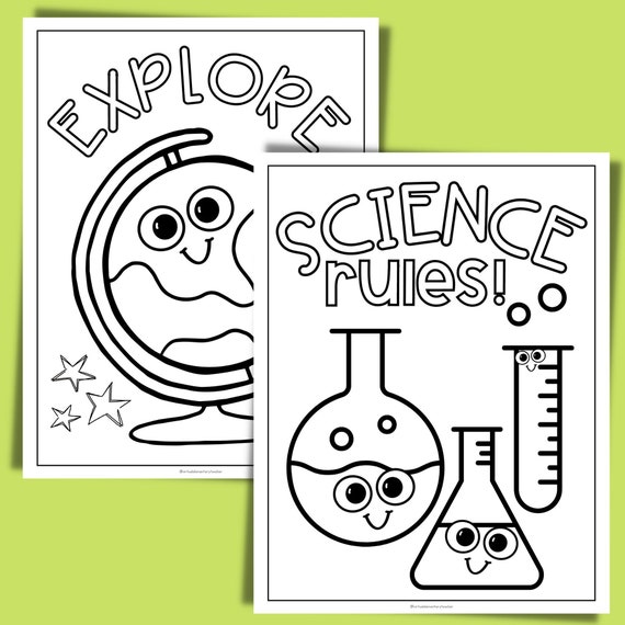 Science Coloring Pages Globe, Beaker, Planet Cartoon Coloring Pages for  Kids, Teens, and Adults - Etsy