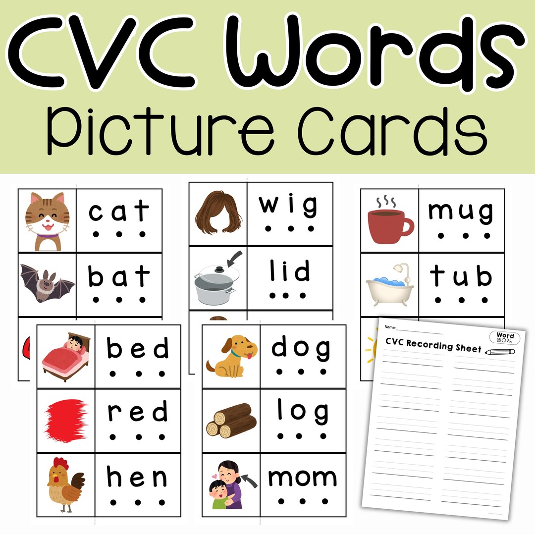 CVC Words Picture Cards | Kindergarten Phonics, Short Vowel Learning ...