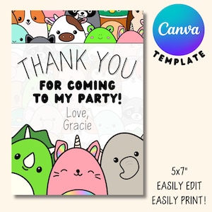 Squishmallow-bedankkaarten Squishmallow-feest printables Aangepaste Squishmallow-feestbenodigdheden Gepersonaliseerde bedankkaarten canva-sjabloon