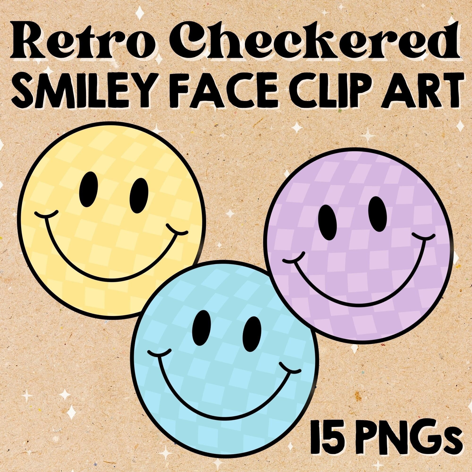 Retro Checkered Smiley Face Clip Art (15 Pngs) - Etsy