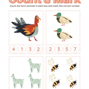 10 Page Count and Mark Animal Digital Worksheets