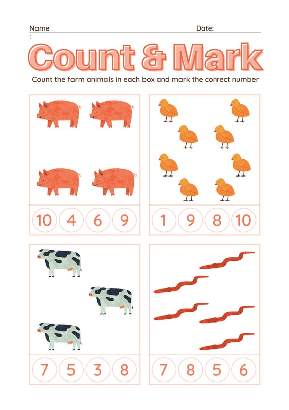 10 Page Count and Mark Animal Digital Worksheets - Etsy 10 Page Count and Mark Animal Digital Worksheets - Etsy