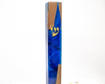 Handmade Dark Blue Olive Wood Mezuzah Case SN#06-34