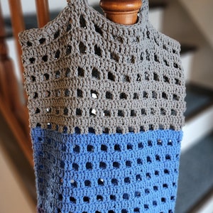 Tall Reusable Squared Market Tote - Blue/Purple/Gray