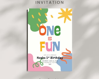 Colorful 1st Birthday Invitation Template: Fun Party Invite (Digital Download)