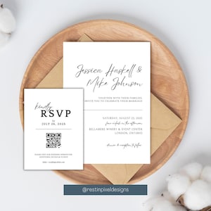 Minimalistic Wedding Invitation & RSVP Card Set, Canva Template, Instant Download, Modern Wedding Invitation, Printable Wedding Stationery