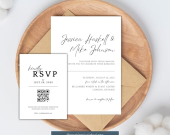 Minimalist Wedding Invitation & RSVP Card, Modern Canva Template (Instant Download)