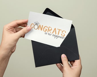 Printable Engagement Card Congratulations, Instant Download Engagement Congratulations, Simple Congrats Card, Hand Lettered Congrats Card