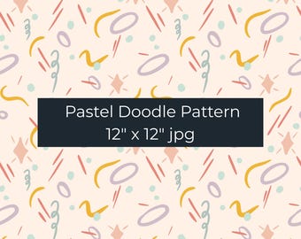 Pastel Doodle Pattern, Seamless Retro Memphis Design (Digital Download)