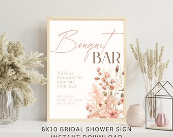 Floral Bouquet Bar Sign: Boho Bridal Shower Decor Canva Template (8x10) (Digital Download)