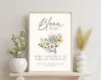 Bloom Bar Sign, Watercolor Floral Bridal Shower Decor (Instant Download, Canva Template 8x10