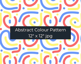 Memphis Seamless Pattern, Primary Colors, Geometric Fabric Design (JPG Digital Download)