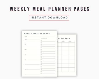 Minimalist Meal Planner Printable – Digital Download Weekly Meal Planning – Simple Meal Planning with Grocery List, 7 Day Menu Plan