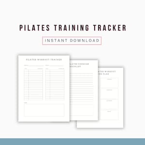 Può includere: Tre pagine stampabili per tenere traccia degli allenamenti di pilates. La prima pagina è un tracker di allenamento con colonne per data, ora, esercizio e note. La seconda pagina è un elenco di controllo degli esercizi. La terza pagina è un piano di allenamento settimanale.