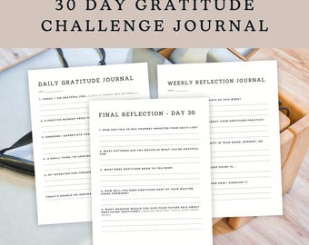 30 Day Gratitude Challenge Printable, Daily Mindfulness Journal, Self Care Mental Health Workbook, 30 Day Reflection PDF, Wellness Planner