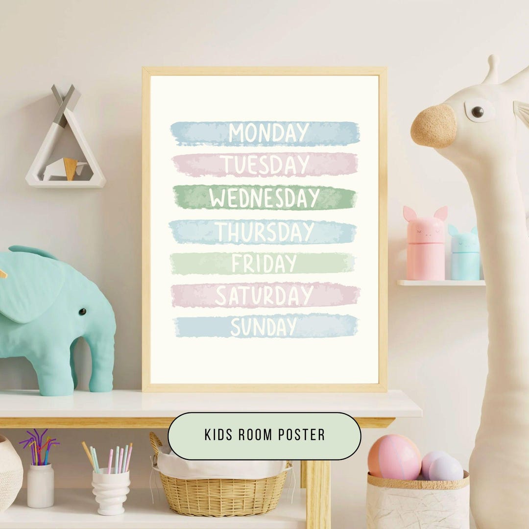 Educational Nursery Prints Set of 4, ABC, Numbers, Shapes & Days Wall ...