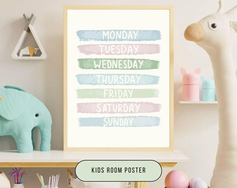 Educational Nursery Prints Set of 4, ABC, Numbers, Shapes & Days Wall Art, Printable Kids Room Decor – Digital Download, Playroom, Classroom