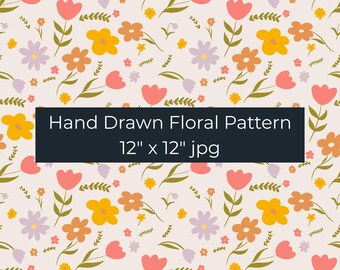 Motif floral sans couture dessiné main, papier numérique botanique bohème (JPG)