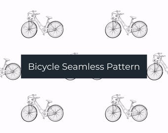 Retro Bicycle Seamless Pattern, Hand Drawn Bike Fabric (Digital Download)