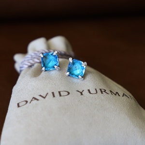 David Yurman 9mm Chatelaine Stud Earrings with Blue Topaz & Diamonds