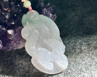 Hand Carved Grade A Jadeite Fox Pendant: Natural Translucent Stone