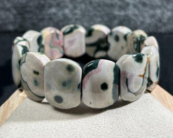 Orbicular Ocean Jasper Bangle: Natural Stone Bracelet, 17.5cm