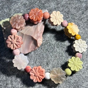 Natural Carved Flower Alashan Agate Bracelet