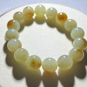 Certified Hetian Light Yellow Sugar Mix Color Jade Bracelet