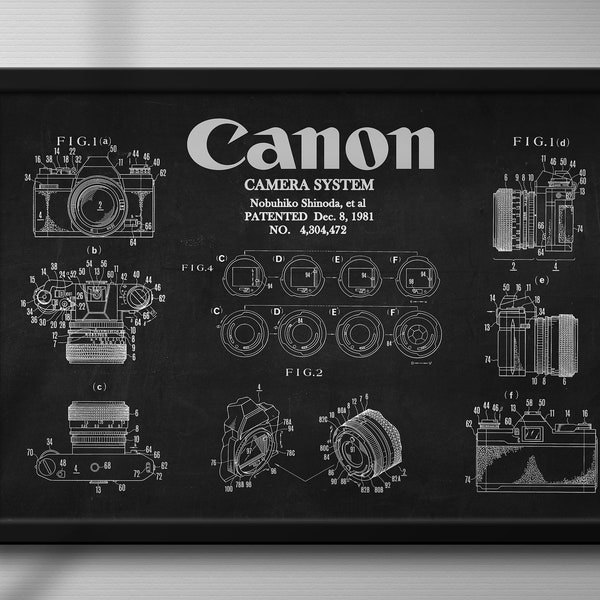 Canon Camera Patent, Set van 2 Stijlen, Fotografie, Wall Art, INSTANT DOWNLOAD