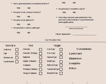 Editable Download esthetician lash extension form and mapping