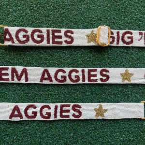 Gig 'Em Adjustable Beaded Bag Strap, Texas A&M Beaded Bag Strap, Aggies Game Day Accessories, Gig 'Em Stadium Bag