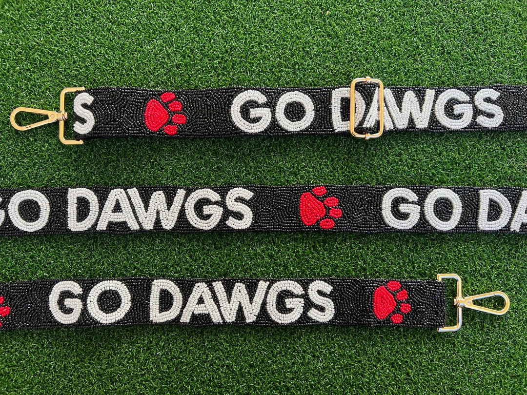 Go Dawgs Black Adjustable Beaded Bag Strap, UGA Black Beaded Bag Strap