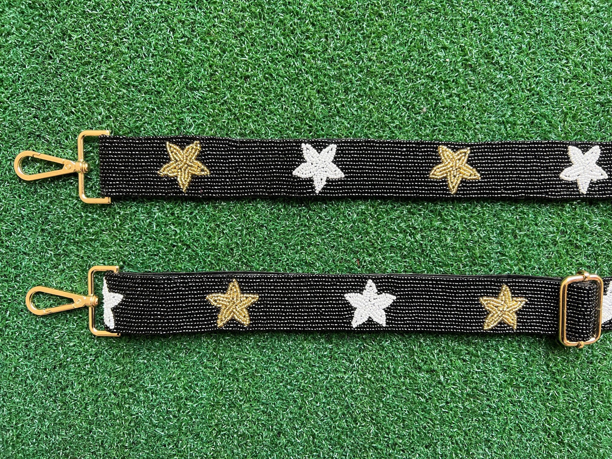 Black and Gold Star Beaded Purse Strap