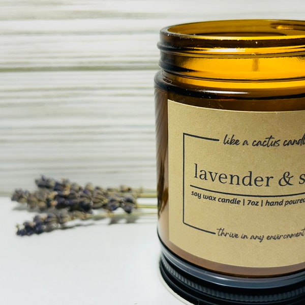 Lavender & Sage Soy Candle |  Blend of Herbs, Lavender, and Aromatic Woods | Soy Wax Blend Candle