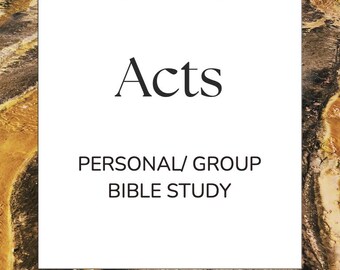 May include: A white square with the word "Acts" in black, with the text "PERSONAL/ GROUP BIBLE STUDY" below it. The background has a marbled appearance with shades of brown, gold, and white.