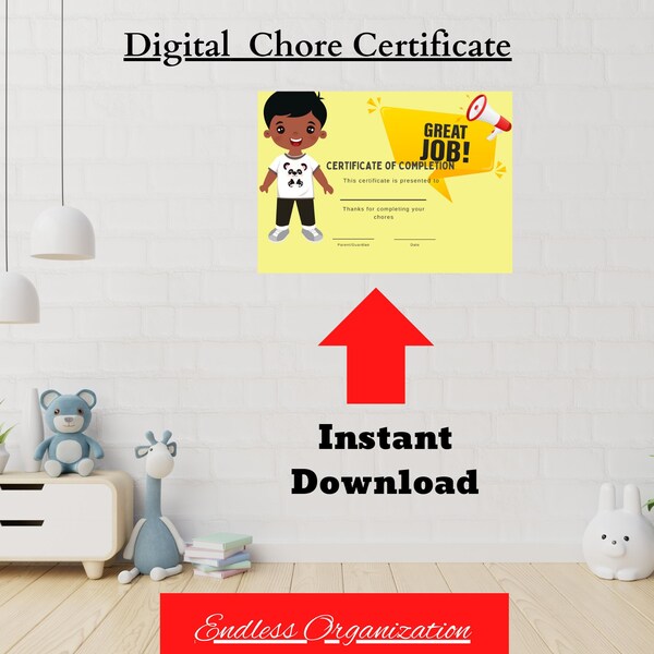 Chore Certificate, Chore Chart, Kids Completion Certificate, Child Award, Certificate of Completion, DIY, Award, Achievement, Reward