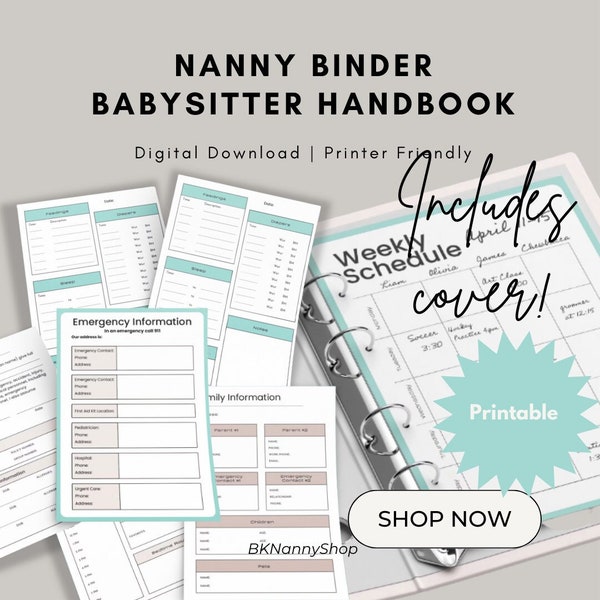 Family Handbook Printable PDF ~ Nanny Binder ~ Babysitter Information Form ~ Childcare Log ~ Caregiver Planner ~ Baby Sleep Log