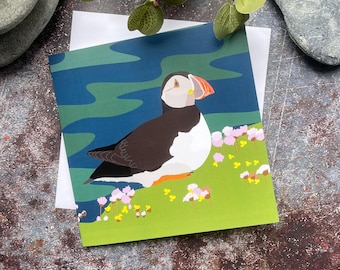 Puffin Art Greeting Card – Seashore Wildlife Card - Nature Lover Gift - Bird Enthusiast Present - Blank Inside