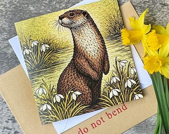 Otter Greeting Card – Linocut Art Card, Nature Lover Gift, British Wildlife Illustration