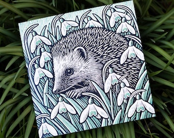 Hedgehog Art Greeting Card – Linocut Style | Woodland Animal Card | Blank Inside | Country Garden Gift | Cute Animal Card | Special Occasion