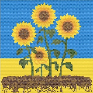 Zonnebloemen boven Oekraïense vlag geteld kruissteekpatroon
