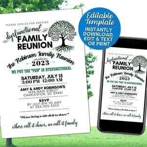 Dysfunctional Family Reunion Editable Template Invite, Funny Family Reunion Invitation, Digital Download, Print or Text, 5x7