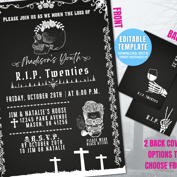 RIP Twenties Party Invite Customizable Template, Death to my Twenties, Birthday, Adult Halloween Birthday, 30th Birthday, Death to My 20s