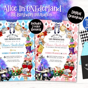 ONEderland Invitation Template, Alice in Wonderland, 1st Birthday, Digital Download, Tea Party, Editable, Text, Printable