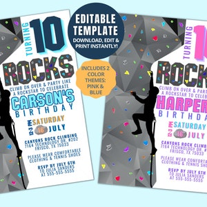 Rock Climbing Birthday Party Customizable Template, Includes 2 Color Themes, Digital Download, Printable, 5X7