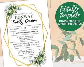 Family Reunion Invite Customizable Template, Digital Download, Printable, Editable, 5x7