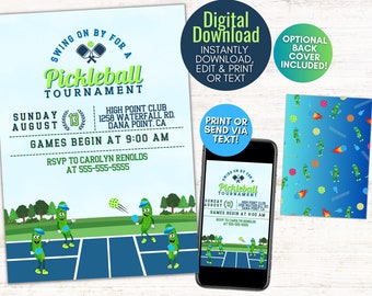 Pickleball Tournament Invitation, Customizable Template, Competition, Contest, Summer Sports, Print and Text Templates, Digital Download